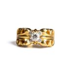 22k Gold Double Floral Ring With 5 Diamonds